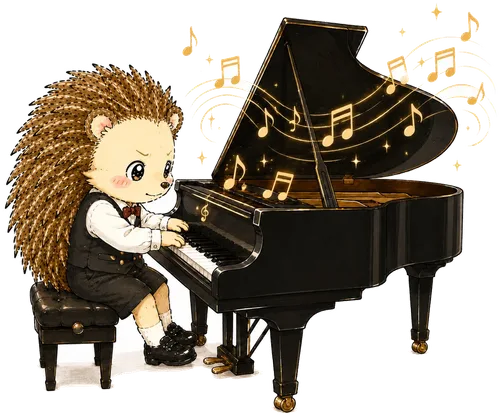 ピアノを弾くハリネズミのイラスト