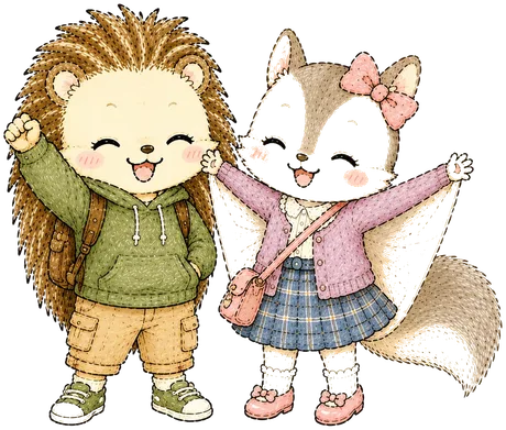 笑顔の生徒たちのイラスト